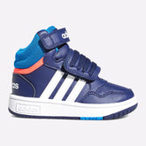 Adidas Hoops Mid Shoes for Kids in Blue Having White Strips