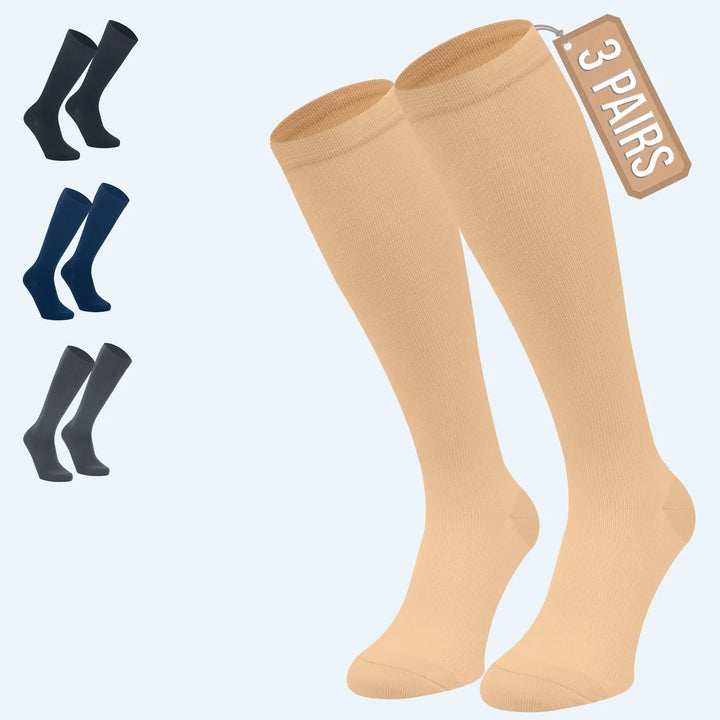 3 Pairs Everyday Comfort Compression Socks 15–20 mmHg for Swollen Legs & Long Flights