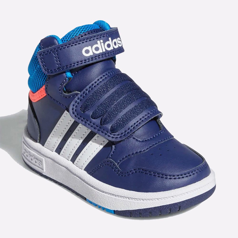 Adidas Hoops Mid Shoes for Kids in Blue Having White Strips