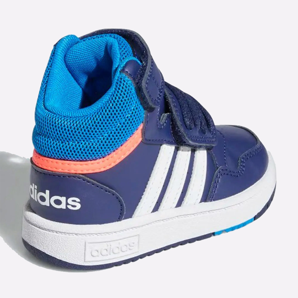 Adidas Hoops Mid Shoes for Kids in Blue Having White Strips