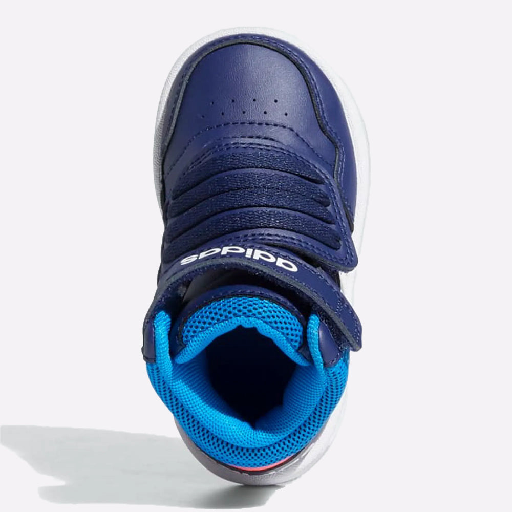 Adidas Hoops Mid Shoes for Kids in Blue Having White Strips